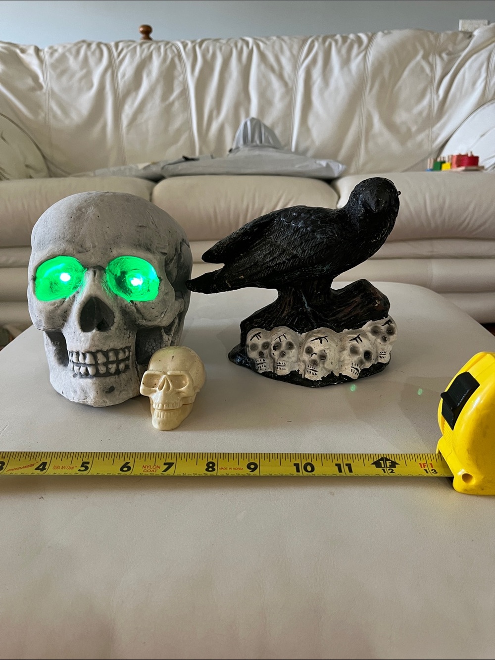 LED Green-Eyed Skull Halloween Decoration - White Skull with Green Lights